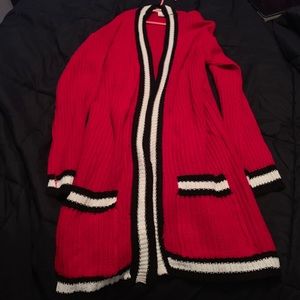 Red cardigan